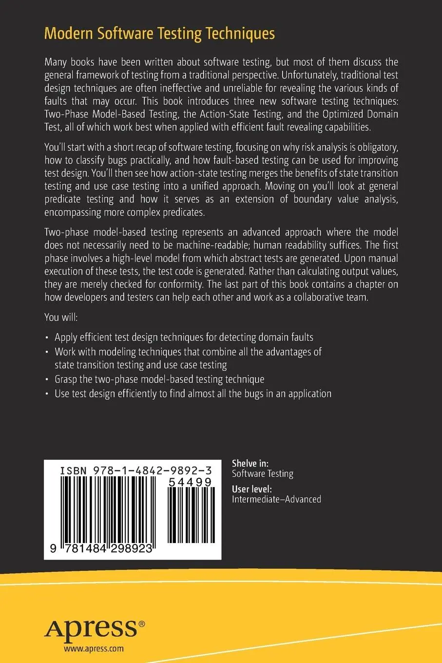 Rückseite: 9781484298923 | Modern Software Testing Techniques | Attila Kovács (u. a.) | Buch