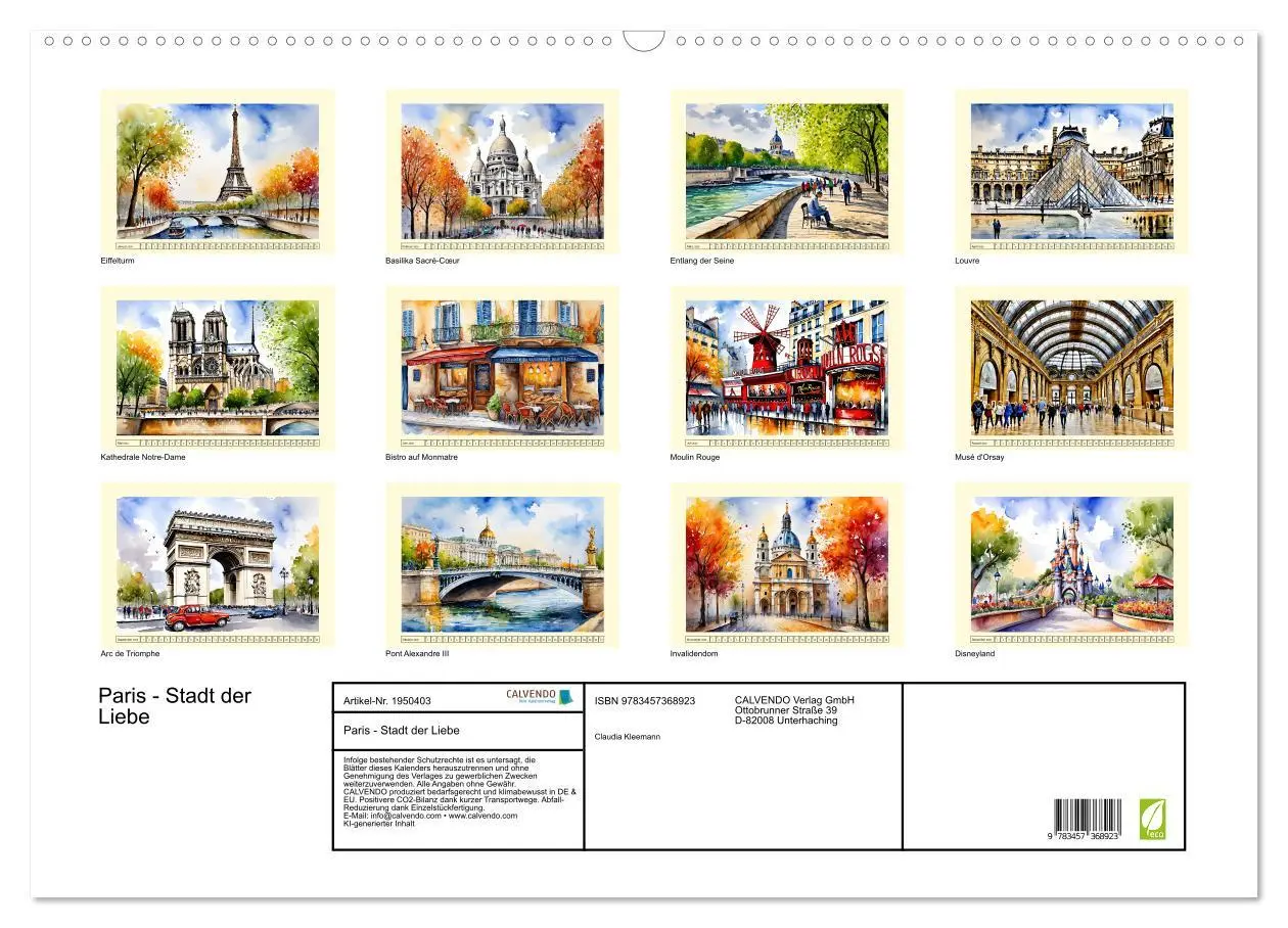 Bild: 9783457368923 | Paris - Stadt der Liebe (Wandkalender 2026 DIN A2 quer), CALVENDO...