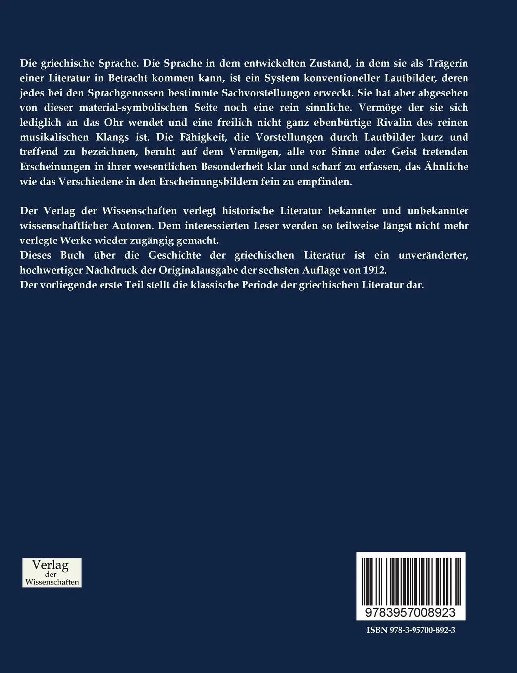 Rückseite: 9783957008923 | Geschichte der griechischen Literatur | Wilhelm Von Christ (u. a.)