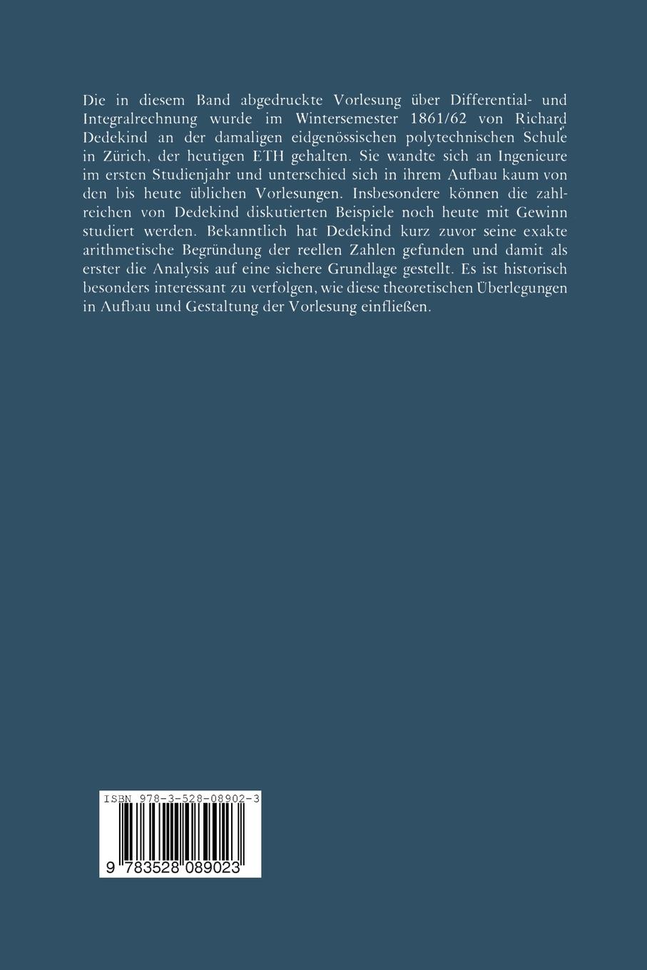 Rückseite: 9783528089023 | Vorlesung über Differential- und Integralrechnung 1861/62 | Dedekind