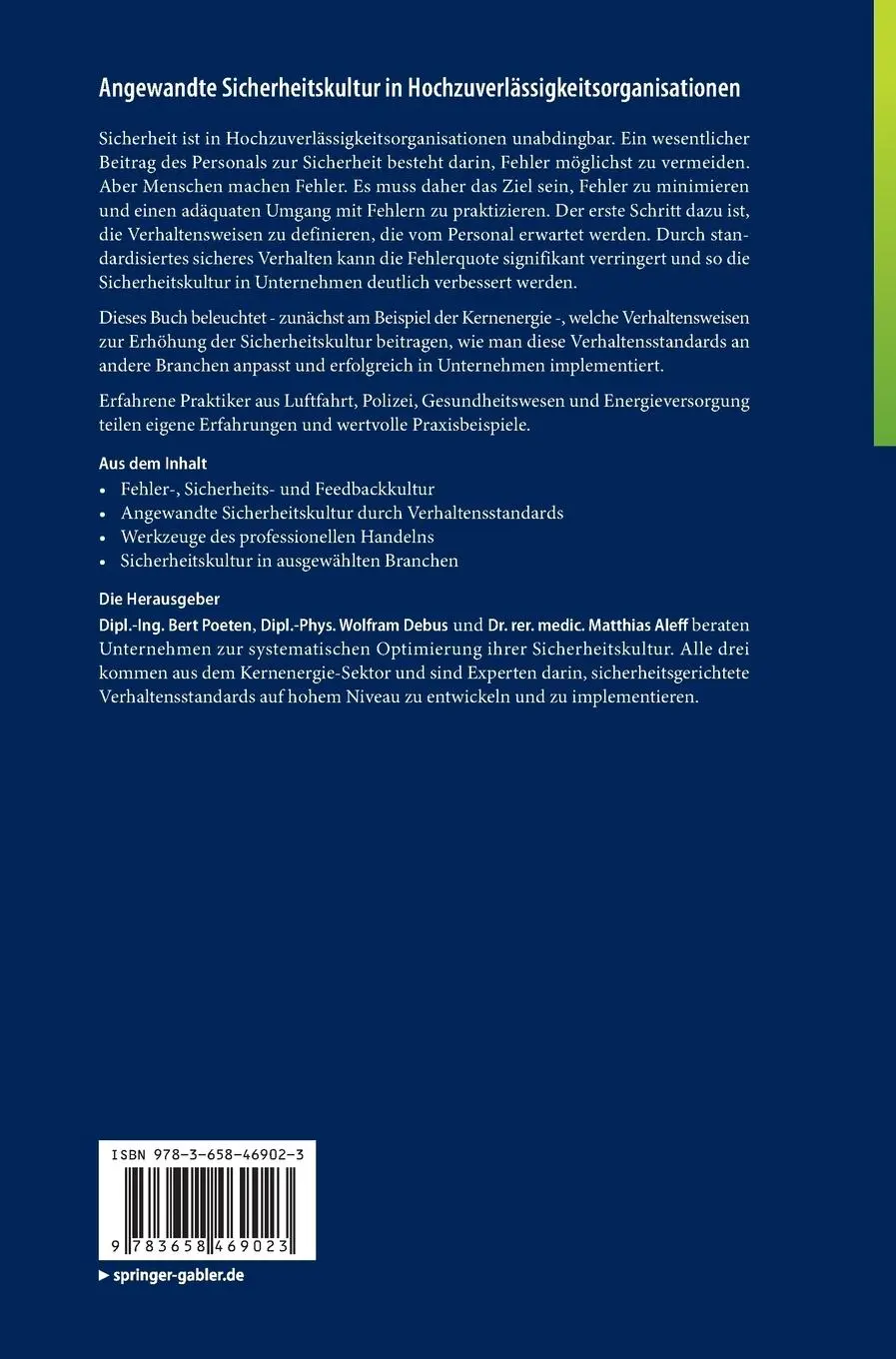 Rückseite: 9783658469023 | Angewandte Sicherheitskultur in Hochzuverlässigkeitsorganisationen
