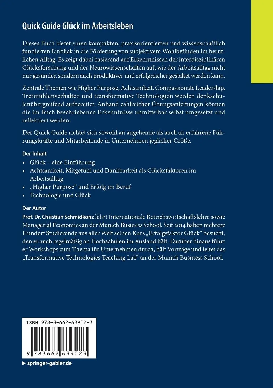 Rückseite: 9783662639023 | Quick Guide Glück im Arbeitsleben | Christian Schmidkonz | Taschenbuch