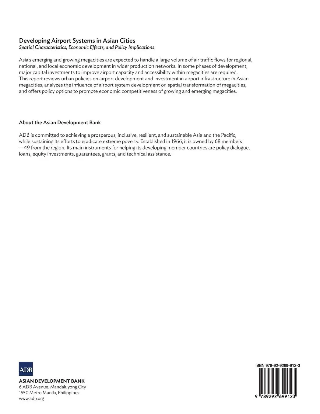 Rückseite: 9789292699123 | Developing Airport Systems in Asian Cities | Asian Development Bank