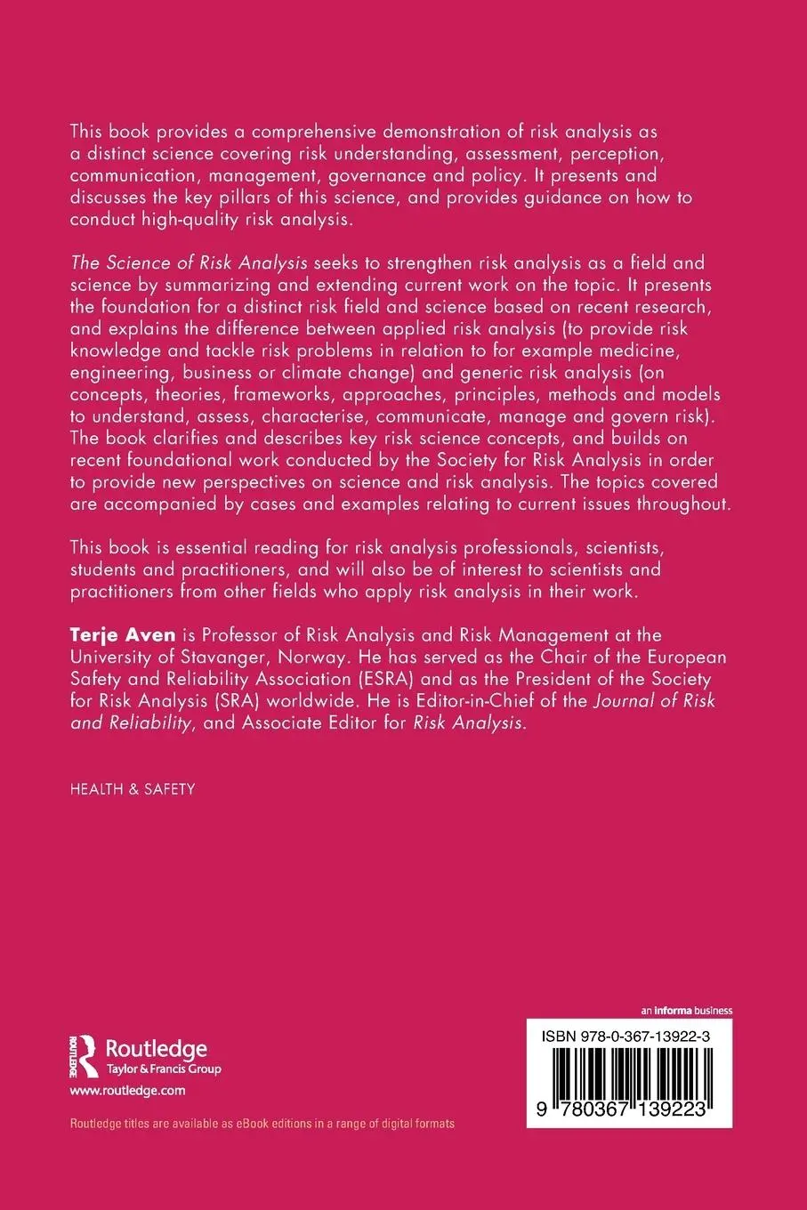 Rückseite: 9780367139223 | The Science of Risk Analysis | Foundation and Practice | Terje Aven