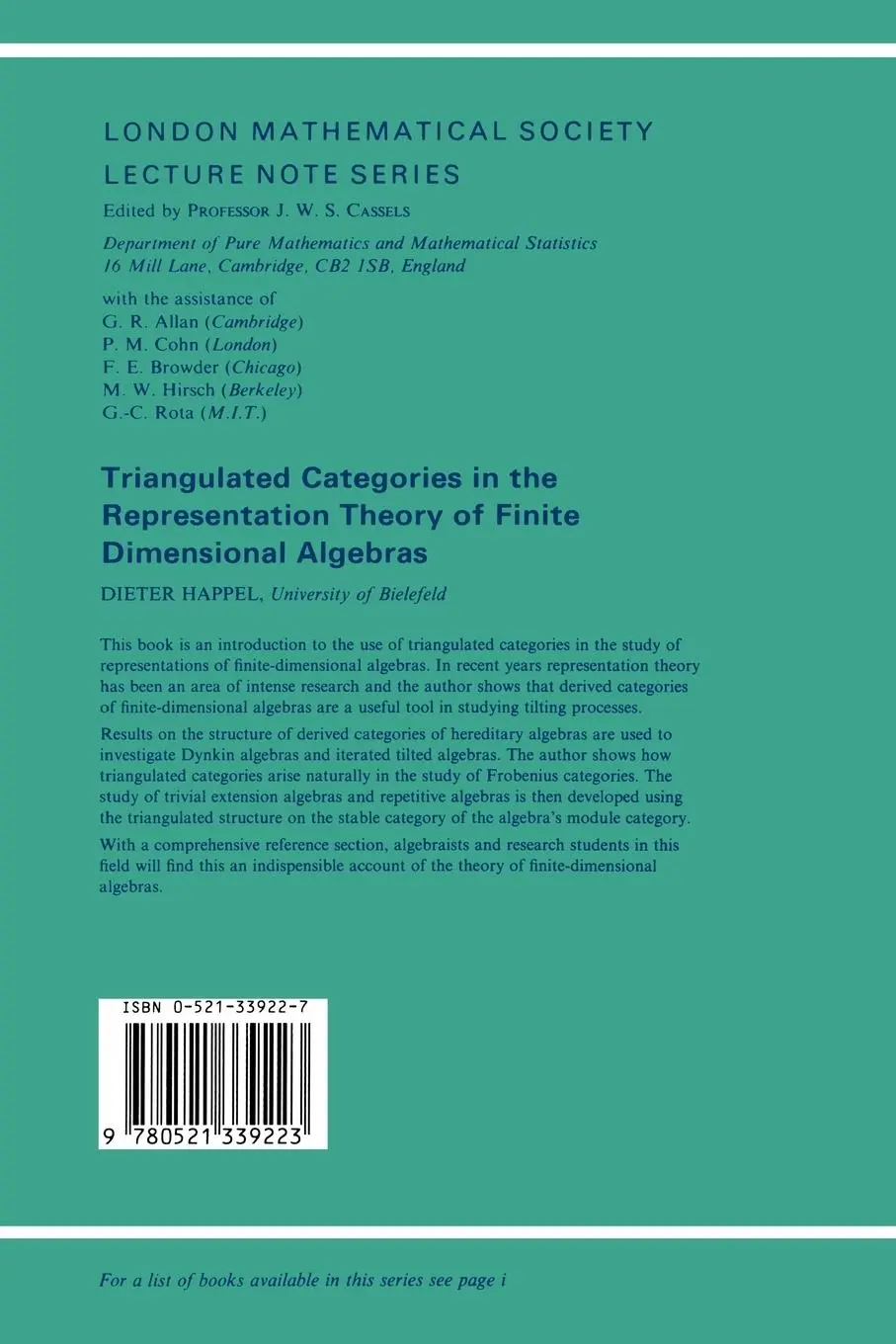 Rückseite: 9780521339223 | Triangulated Categories in the Representation of Finite Dimensional...