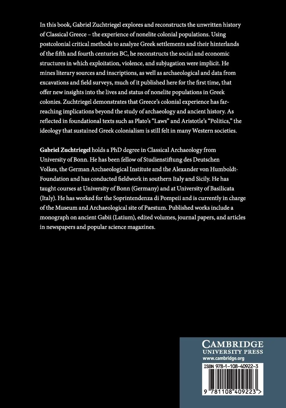 Rückseite: 9781108409223 | Colonization and Subalternity in Classical Greece | Zuchtriegel | Buch
