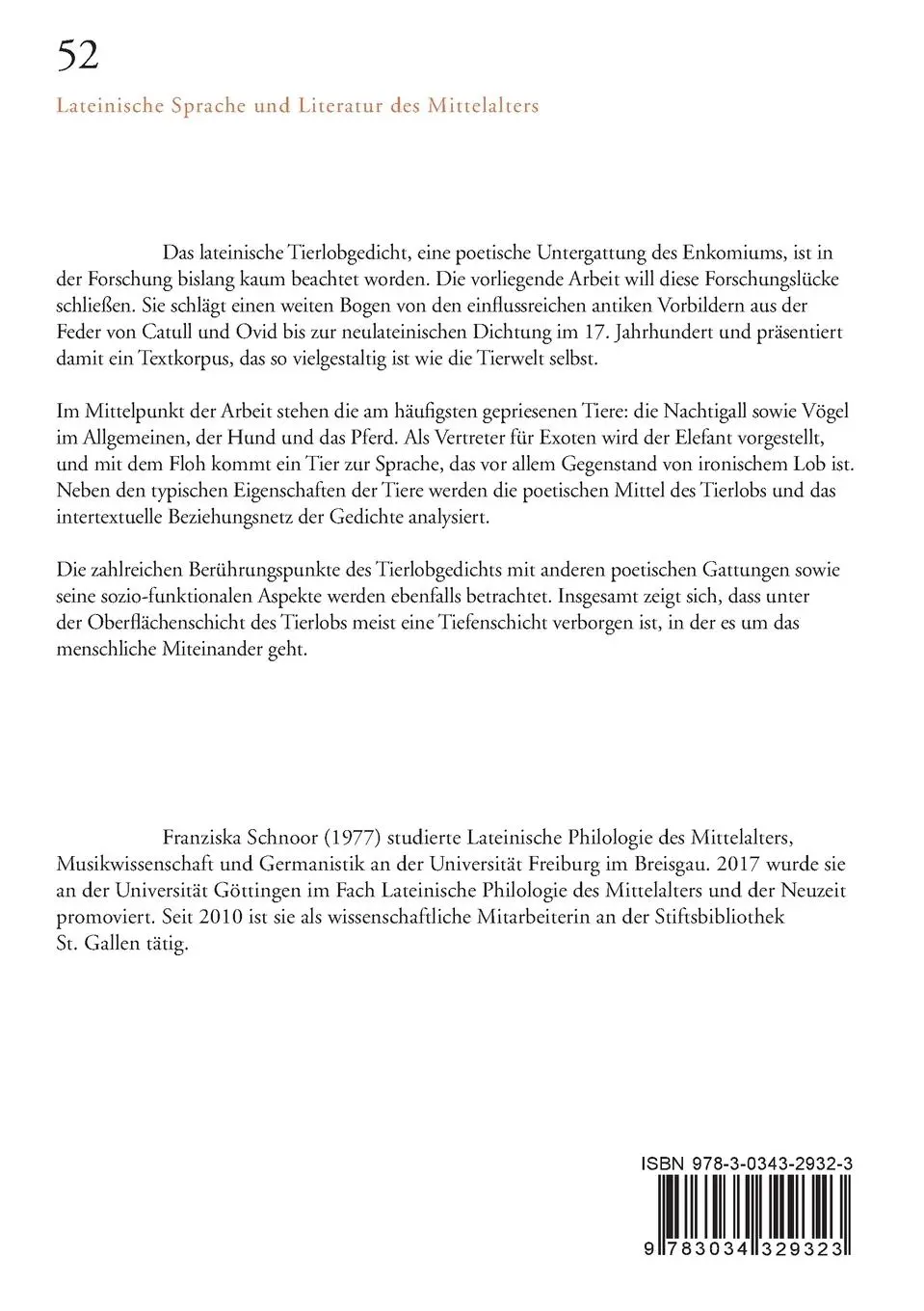 Rückseite: 9783034329323 | Das lateinische Tierlobgedicht in Spätantike, Mittelalter und...