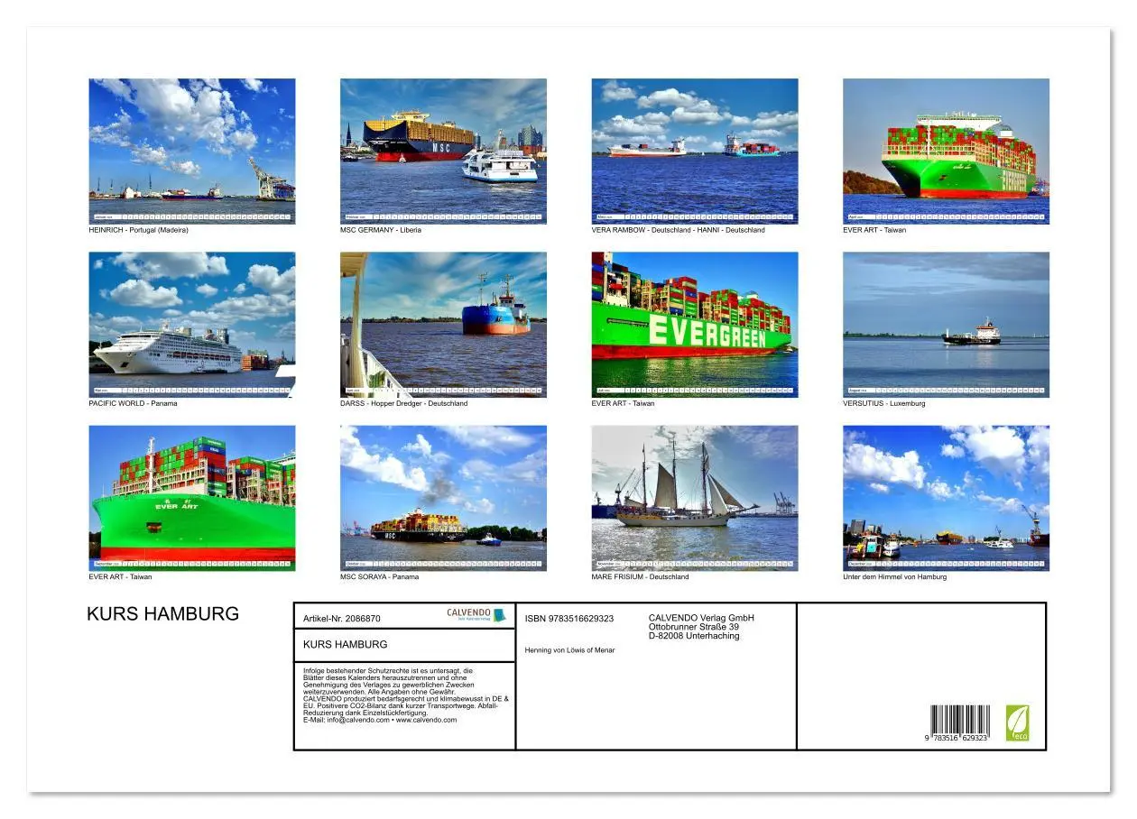 Bild: 9783516629323 | KURS HAMBURG (Wandkalender 2026 DIN A2 quer), CALVENDO Monatskalender