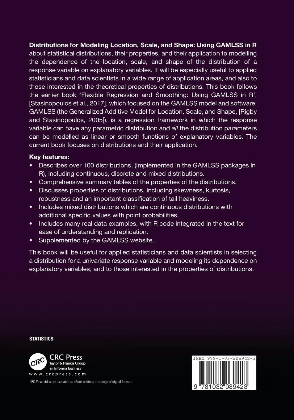 Rückseite: 9781032089423 | Distributions for Modeling Location, Scale, and Shape | Rigby (u. a.)