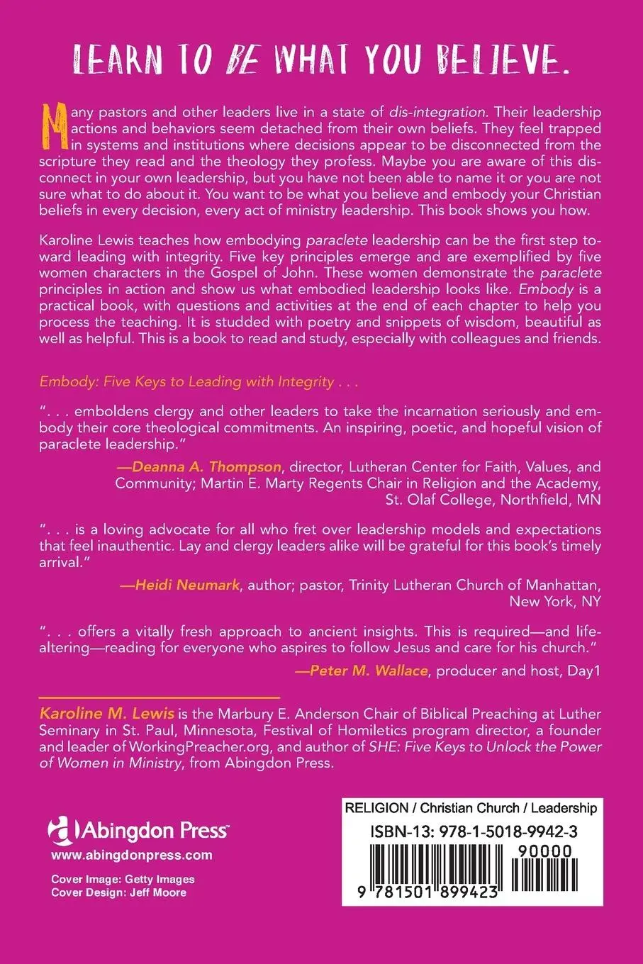 Rückseite: 9781501899423 | Embody | Five Keys to Leading with Integrity | Karoline M Lewis | Buch