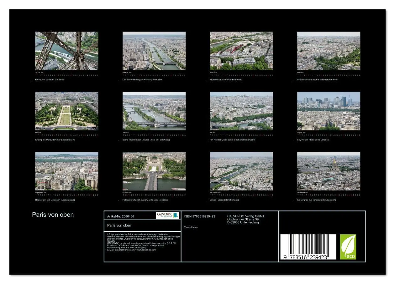 Bild: 9783516239423 | Paris von oben (Wandkalender 2026 DIN A4 quer), CALVENDO...