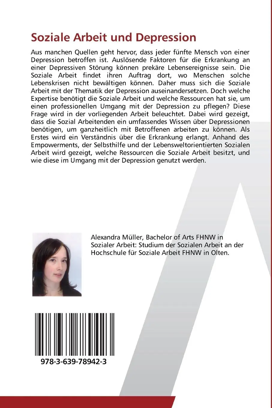 Rückseite: 9783639789423 | Soziale Arbeit und Depression | Alexandra Müller | Taschenbuch | 84 S.
