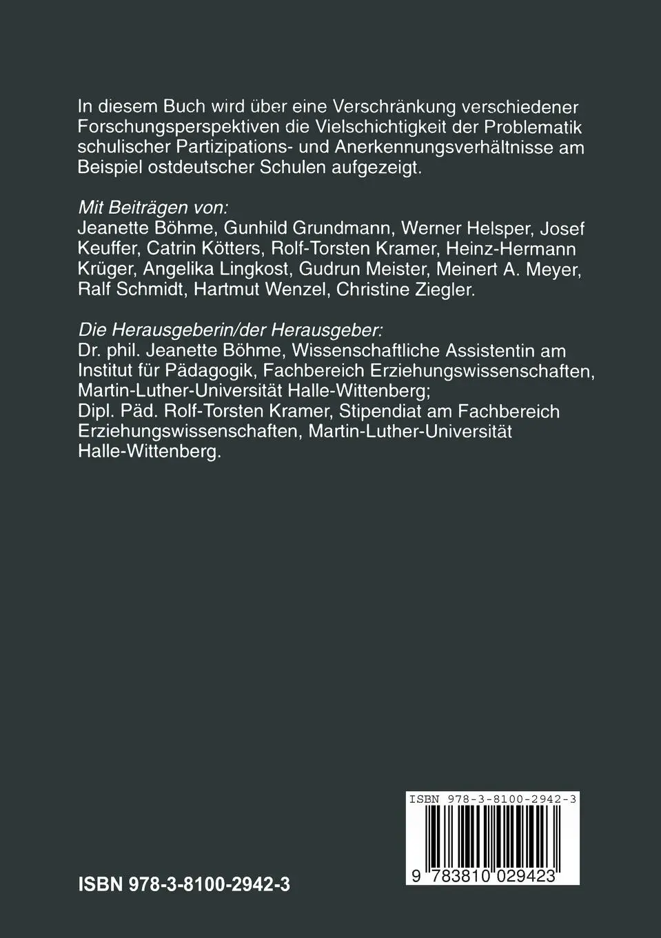 Rückseite: 9783810029423 | Partizipation in der Schule | Rolf-Torsten Kramer (u. a.) | Buch