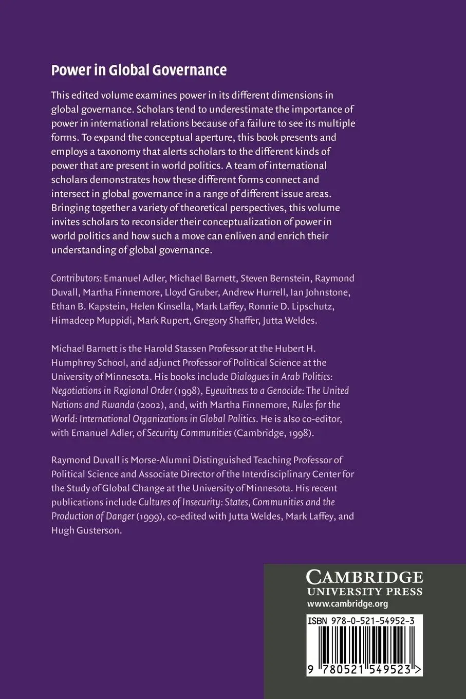 Rückseite: 9780521549523 | Power in Global Governance | Michael N. Barnett (u. a.) | Taschenbuch