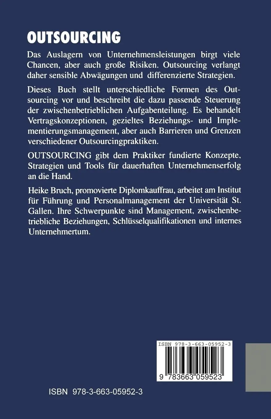 Rückseite: 9783663059523 | Outsourcing | Konzepte und Strategien, Chancen und Risiken | Bruch