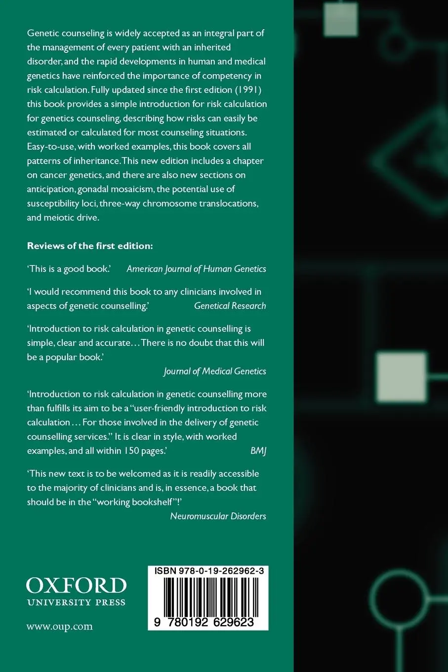 Rückseite: 9780192629623 | Introduction to Risk Calculation in Genetic Counseling | Ian D. Young