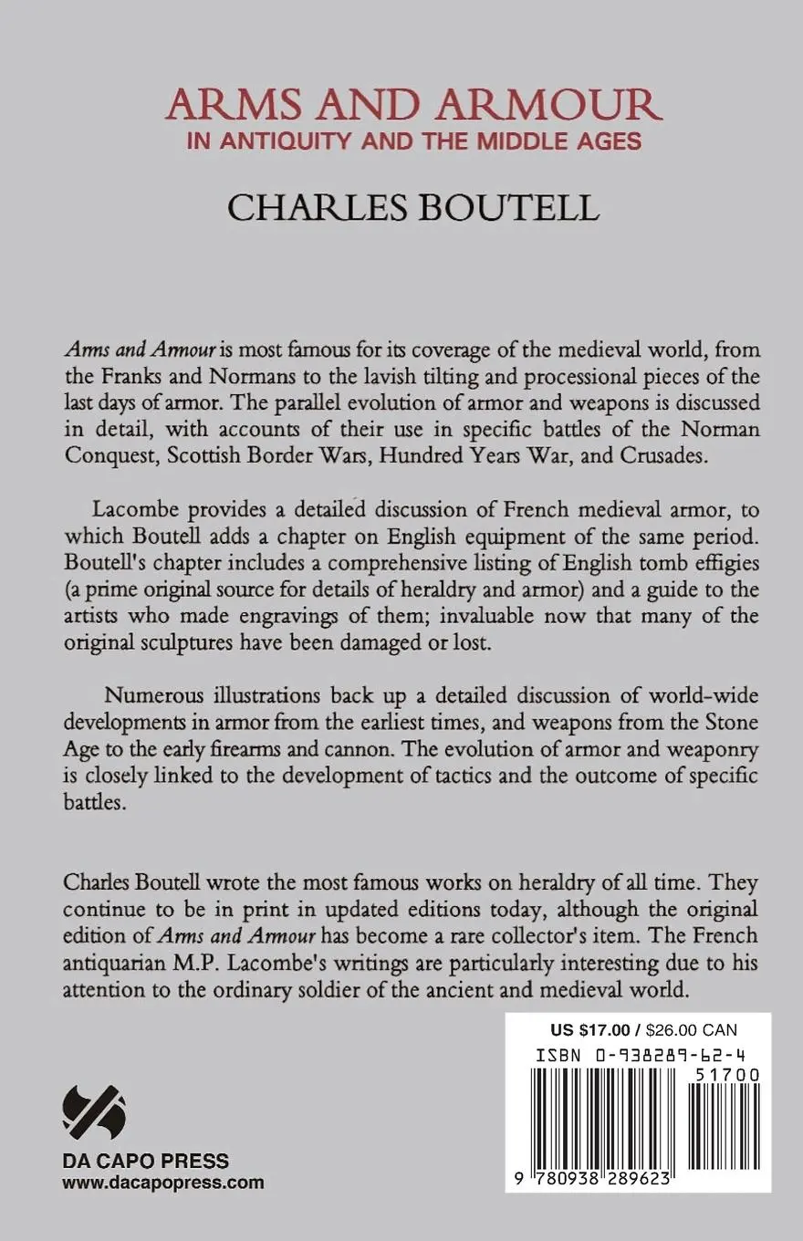 Rückseite: 9780938289623 | Arms and Armour in Antiquity and the Middle Ages | Boutell (u. a.)