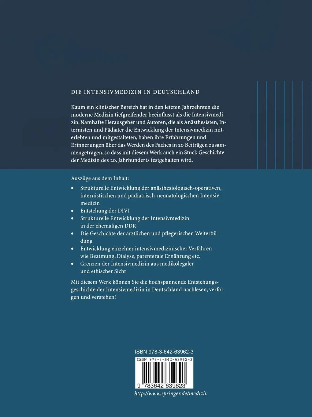 Rückseite: 9783642639623 | Die Intensivmedizin in Deutschland | Geschichte und Entwicklung | Buch