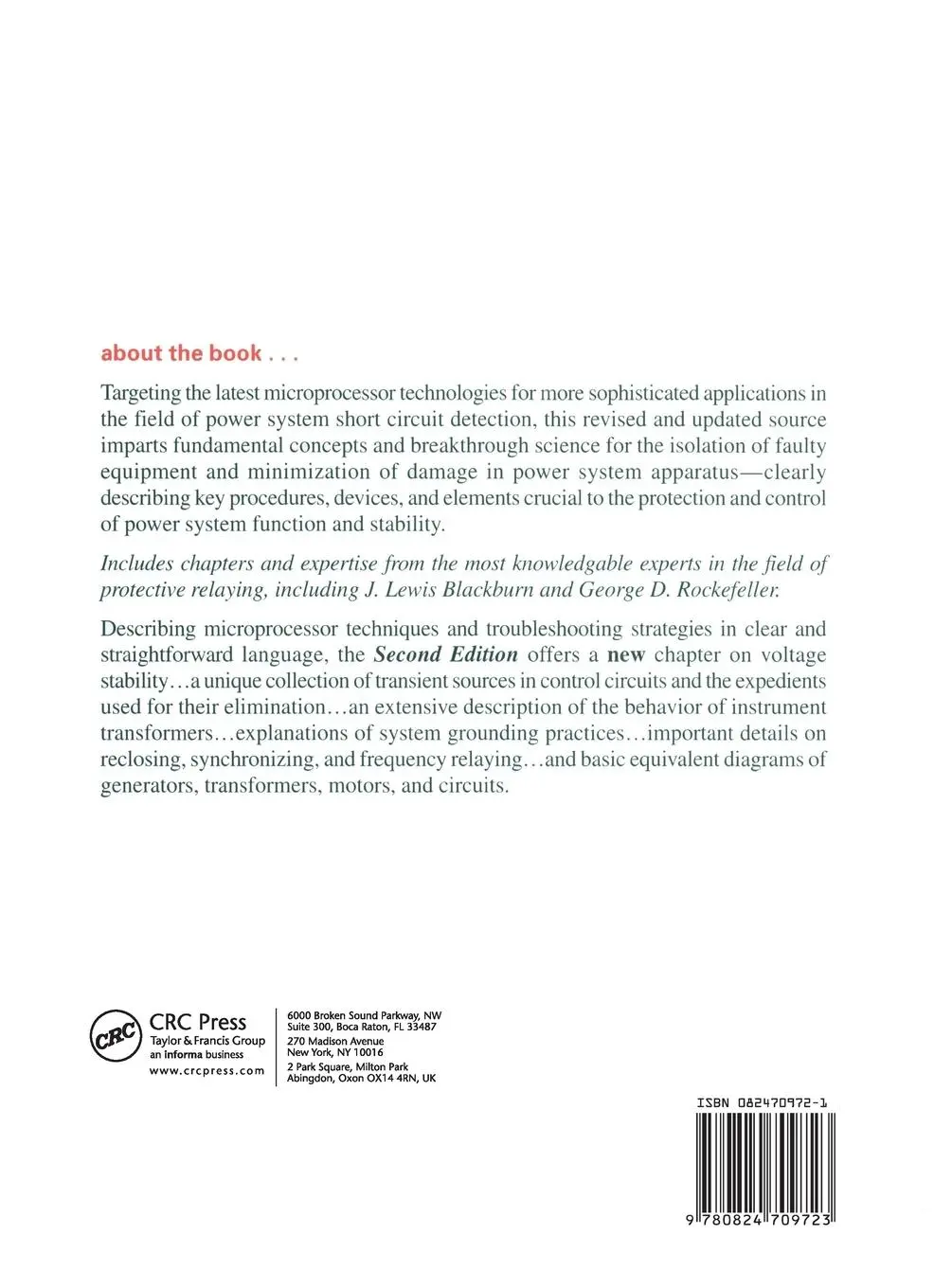 Rückseite: 9780824709723 | Protective Relaying | Theory and Applications | Walter A. Elmore
