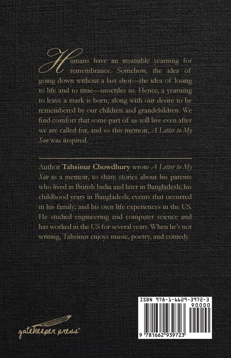 Rückseite: 9781662939723 | A Letter To My Son | A Memoir | Tahsinur Chowdhury | Taschenbuch