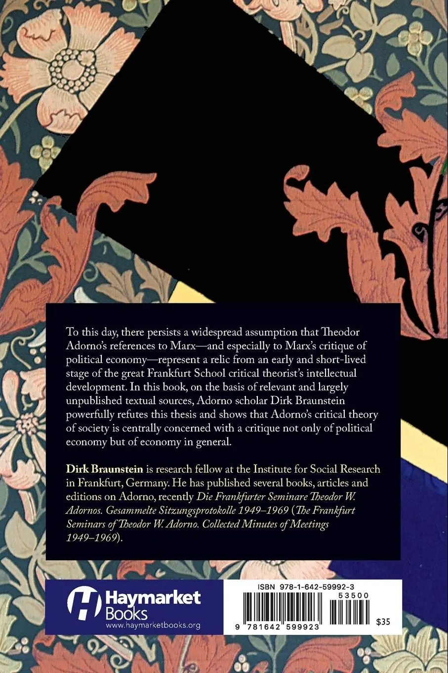 Rückseite: 9781642599923 | Adorno's Critique of Political Economy | Dirk Braunstein | Taschenbuch