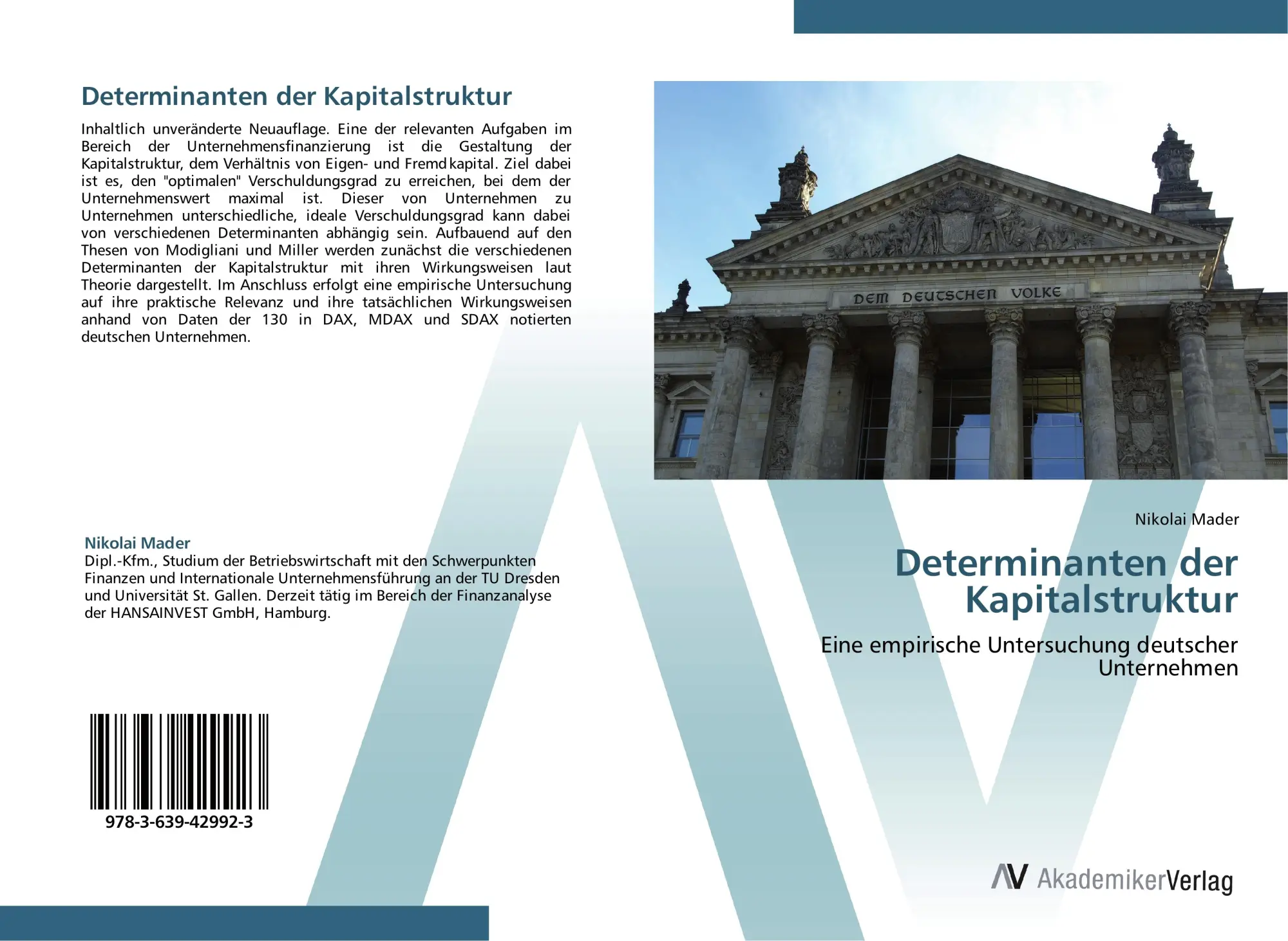 Cover: 9783639429923 | Determinanten der Kapitalstruktur | Nikolai Mader | Taschenbuch | 2012