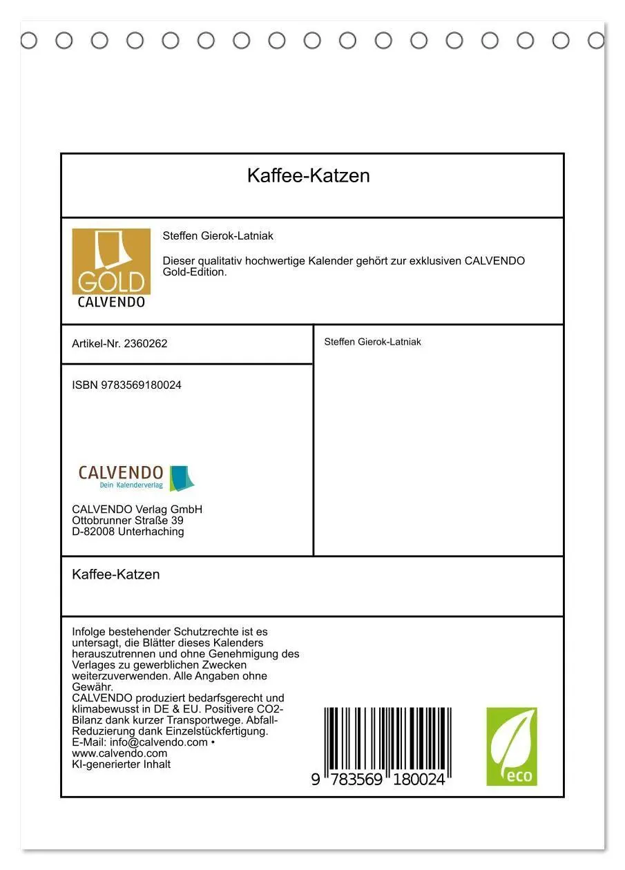 Bild: 9783569180024 | Kaffee-Katzen (Tischkalender 2027 DIN A5 hoch), CALVENDO...