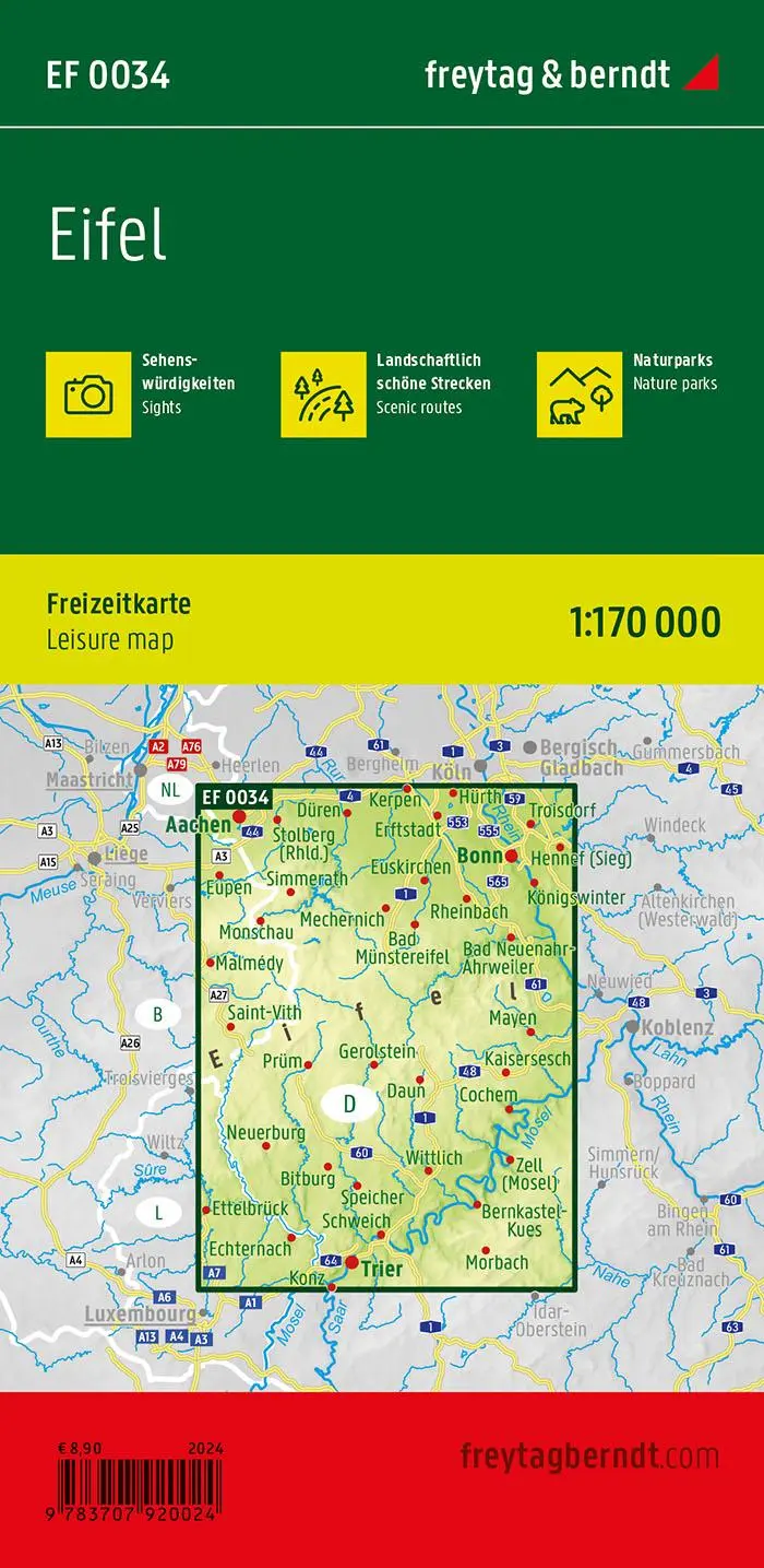 Rückseite: 9783707920024 | freytag &amp; berndt Freizeitkarte Eifel 1:170.000 | Freytag &amp; Berndt