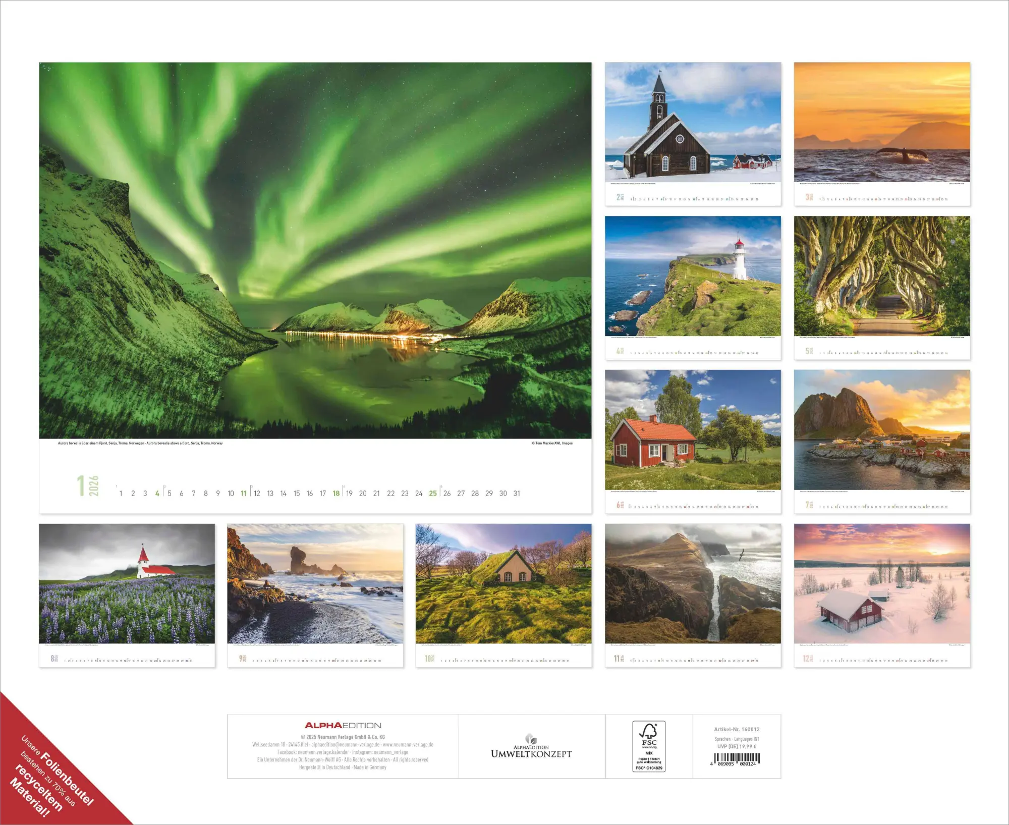 Rückseite: 4069095000124 | ALPHA EDITION - Nordische Impressionen 2026 - 52 x 42,5 cm | Kalender