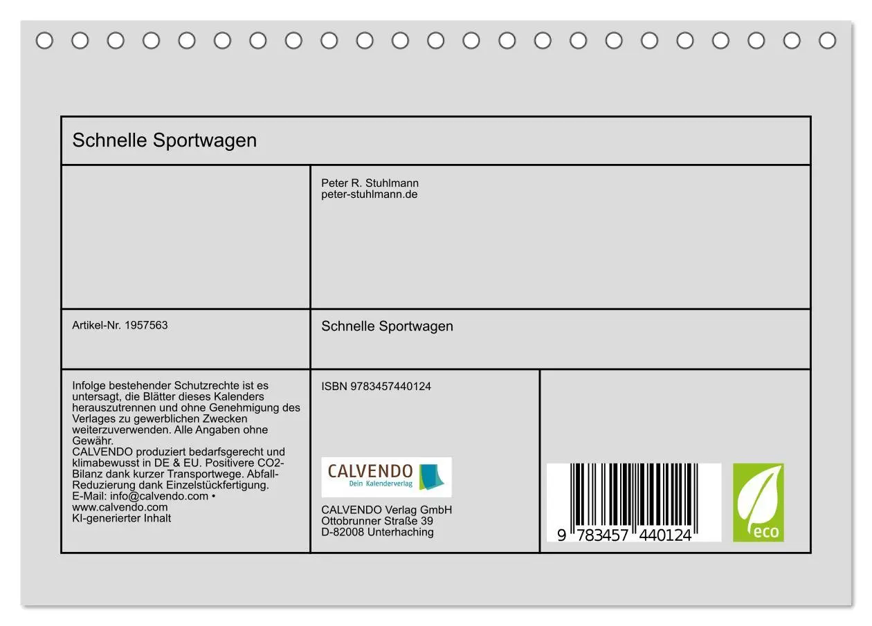 Bild: 9783457440124 | Schnelle Sportwagen (Tischkalender 2026 DIN A5 quer), CALVENDO...