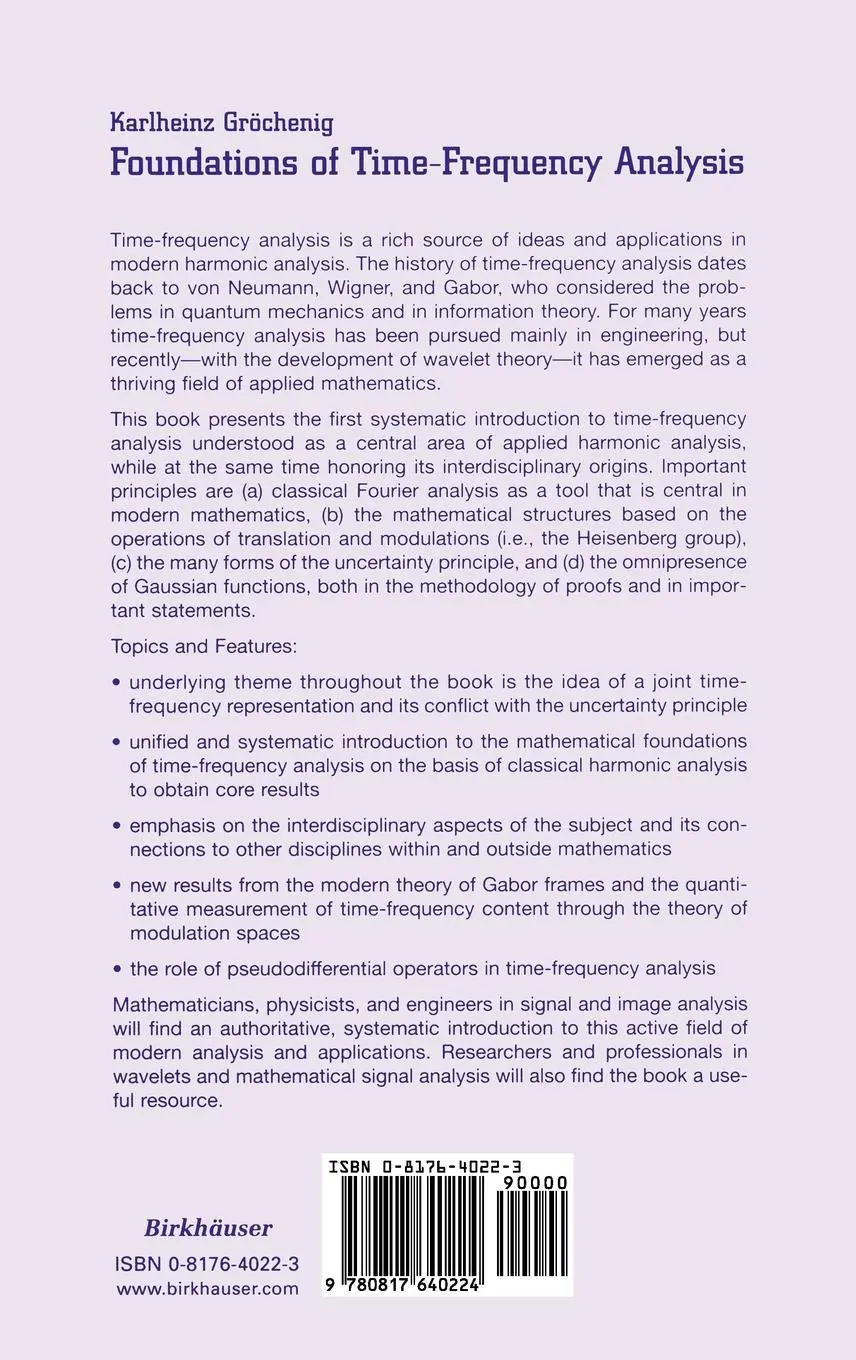 Rückseite: 9780817640224 | Foundations of Time-Frequency Analysis | Karlheinz Gröchenig | Buch