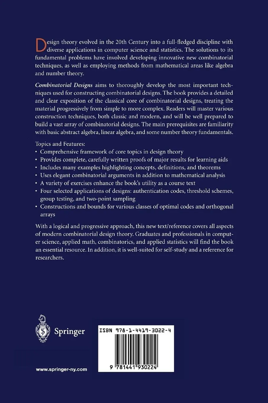 Rückseite: 9781441930224 | Combinatorial Designs | Constructions and Analysis | Douglas Stinson