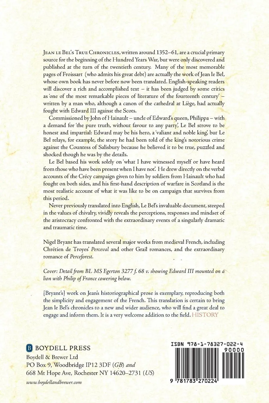 Rückseite: 9781783270224 | The True Chronicles of Jean Le Bel, 1290 - 1360 | Jean Le Bel | Buch