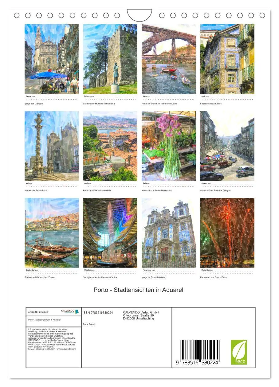 Bild: 9783516380224 | Porto - Stadtansichten in Aquarell (Wandkalender 2026 DIN A4 hoch),...
