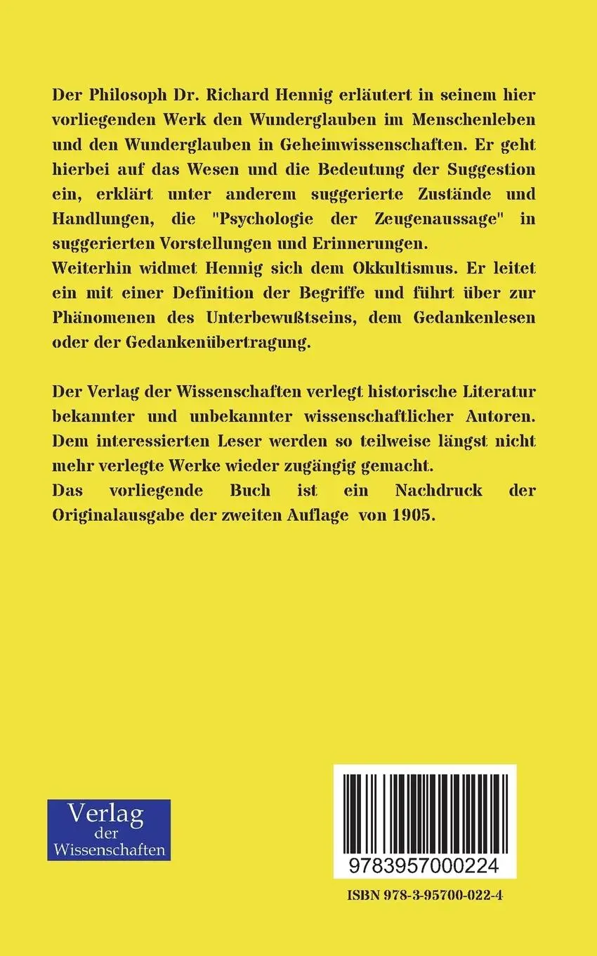 Rückseite: 9783957000224 | Wunder und Wissenschaft | Richard Hennig | Taschenbuch | 252 S. | 2019