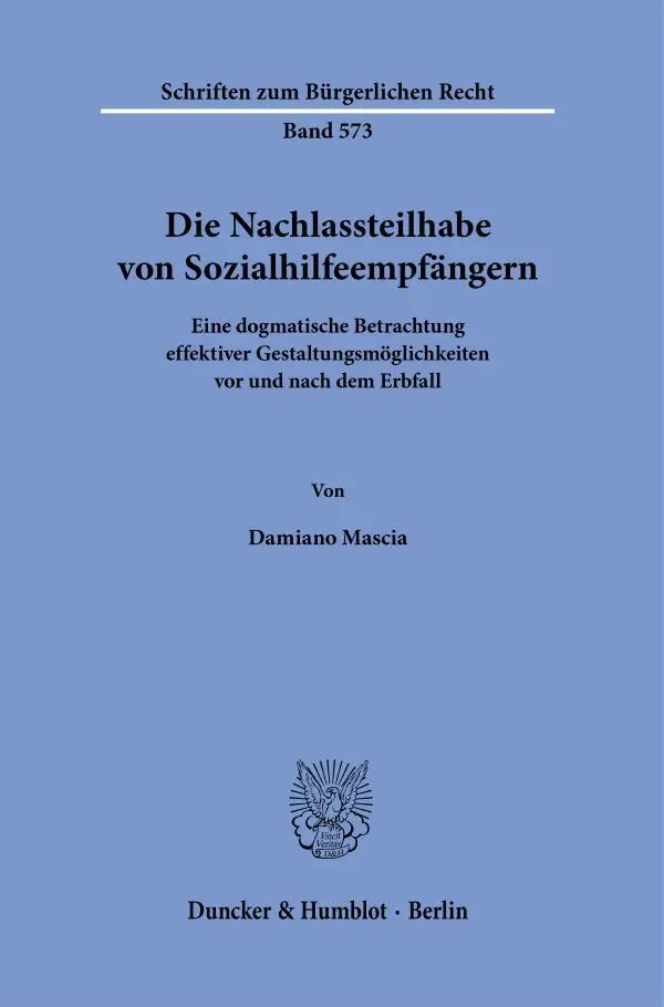 Cover: 9783428190324 | Die Nachlassteilhabe von Sozialhilfeempfängern. | Damiano Mascia