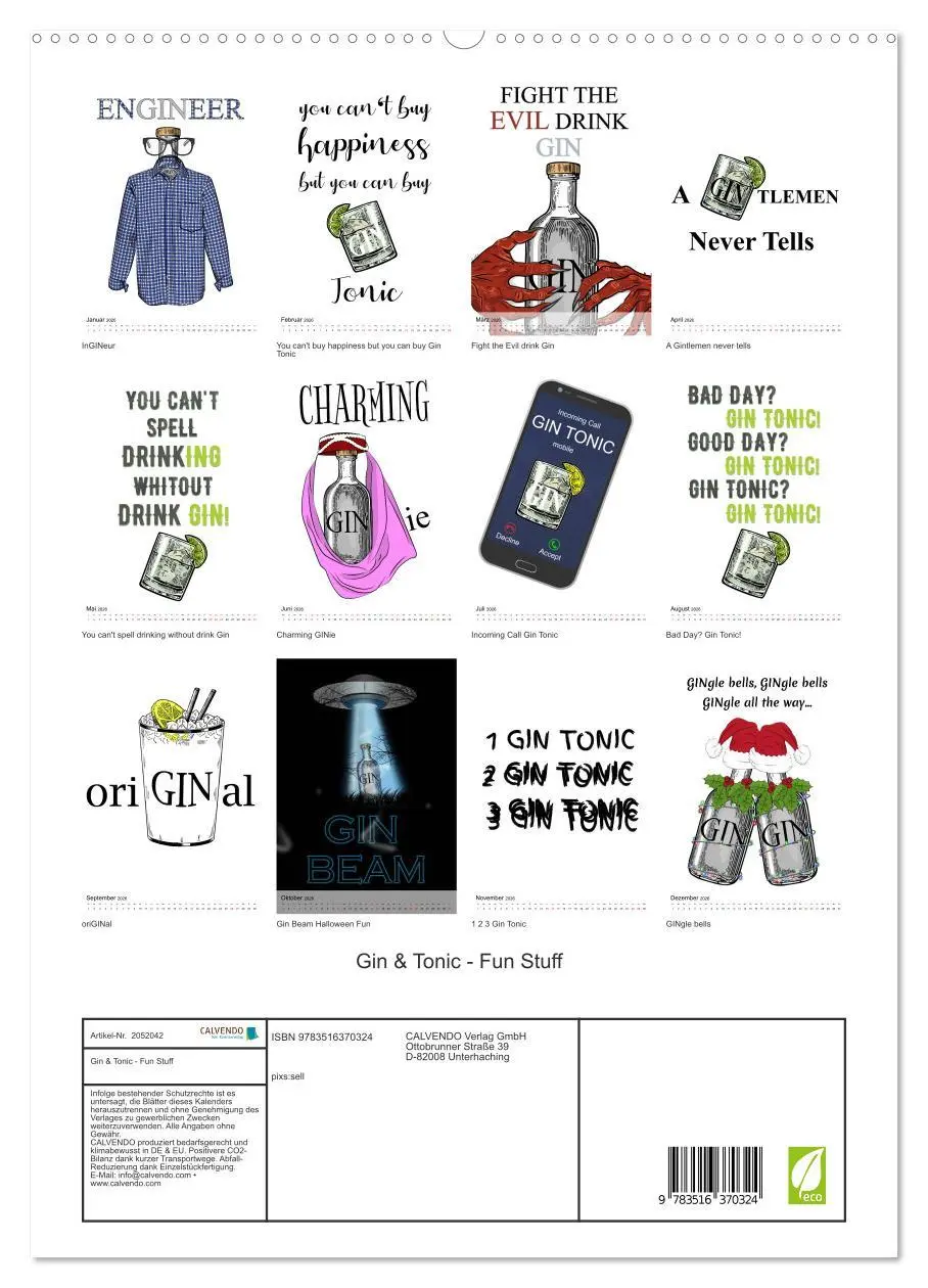 Bild: 9783516370324 | Gin &amp; Tonic - Fun Stuff (hochwertiger Premium Wandkalender 2026 DIN...