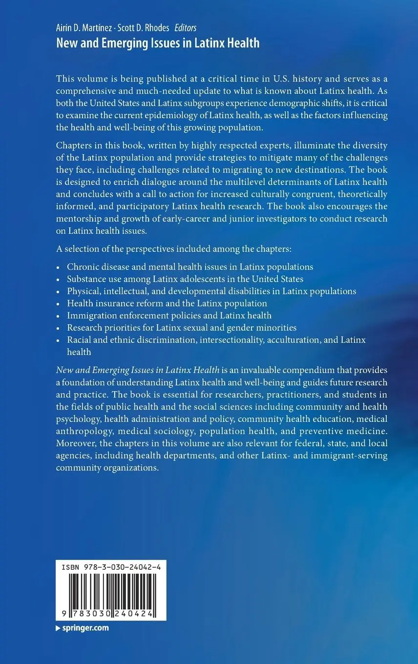 Rückseite: 9783030240424 | New and Emerging Issues in Latinx Health | Scott D. Rhodes (u. a.)