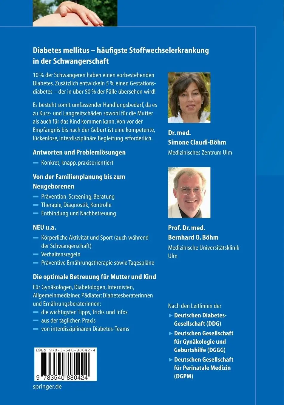 Rückseite: 9783540880424 | Diabetes und Schwangerschaft | Simone Claudi-Böhm (u. a.) | Buch