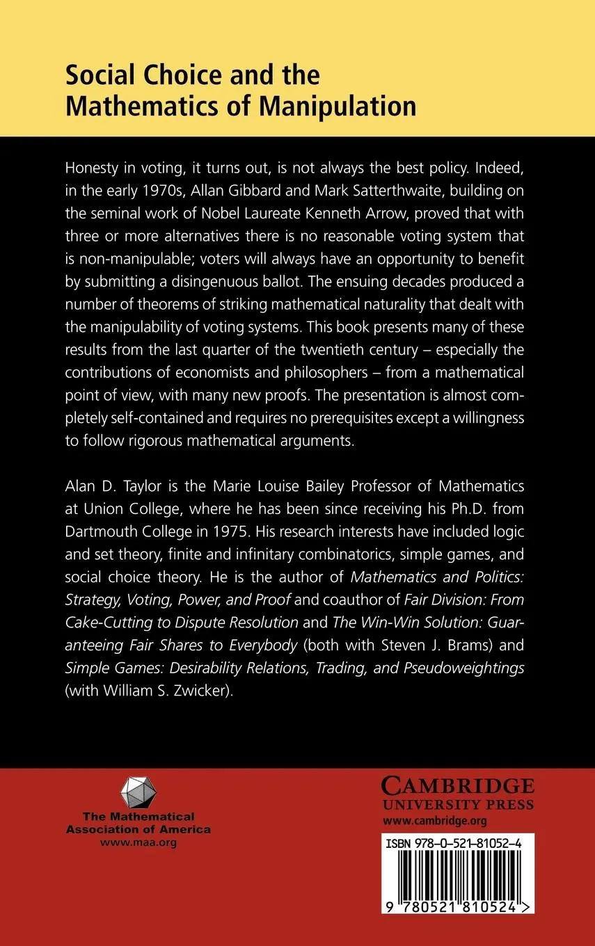 Rückseite: 9780521810524 | Social Choice and the Mathematics of Manipulation | Alan D. Taylor