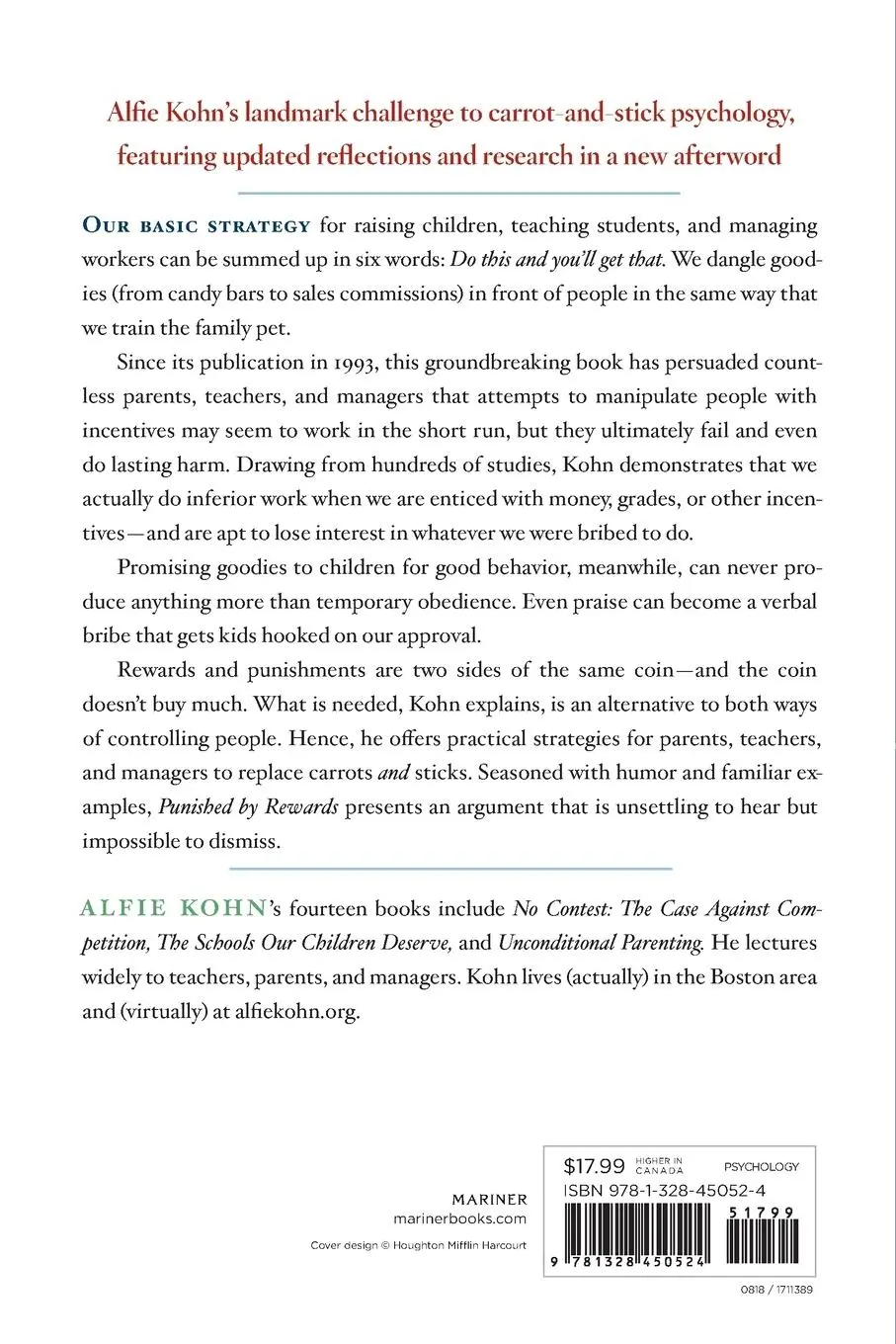 Rückseite: 9781328450524 | Punished by Rewards | Alfie Kohn | Taschenbuch | Englisch | 2018