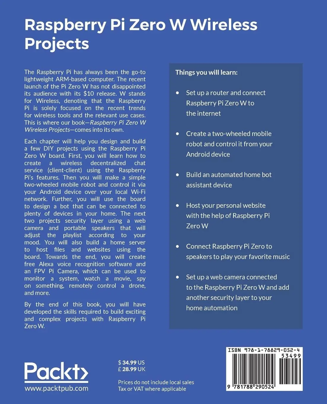 Rückseite: 9781788290524 | Raspberry Pi Zero W Wireless Projects | Vasilis Tzivaras | Taschenbuch