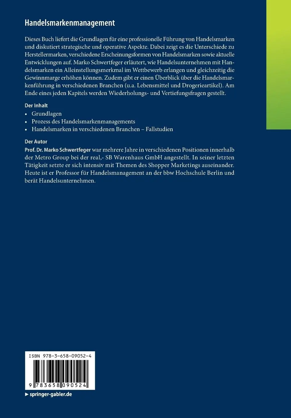 Rückseite: 9783658090524 | Handelsmarkenmanagement | Grundlagen - Strategien - Umsetzung | Buch