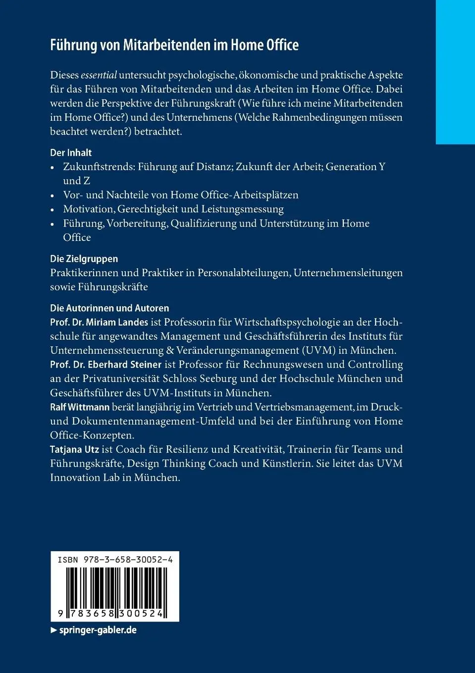 Rückseite: 9783658300524 | Führung von Mitarbeitenden im Home Office | Miriam Landes (u. a.)