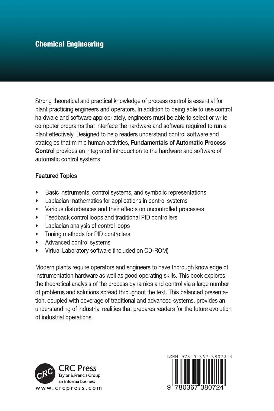 Rückseite: 9780367380724 | Fundamentals of Automatic Process Control | Chaudhuri (u. a.) | Buch