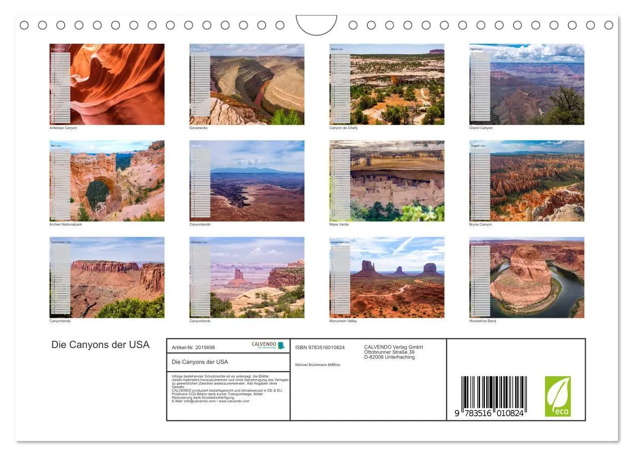 Bild: 9783516010824 | Die Canyons der USA (Wandkalender 2026 DIN A4 quer), CALVENDO...