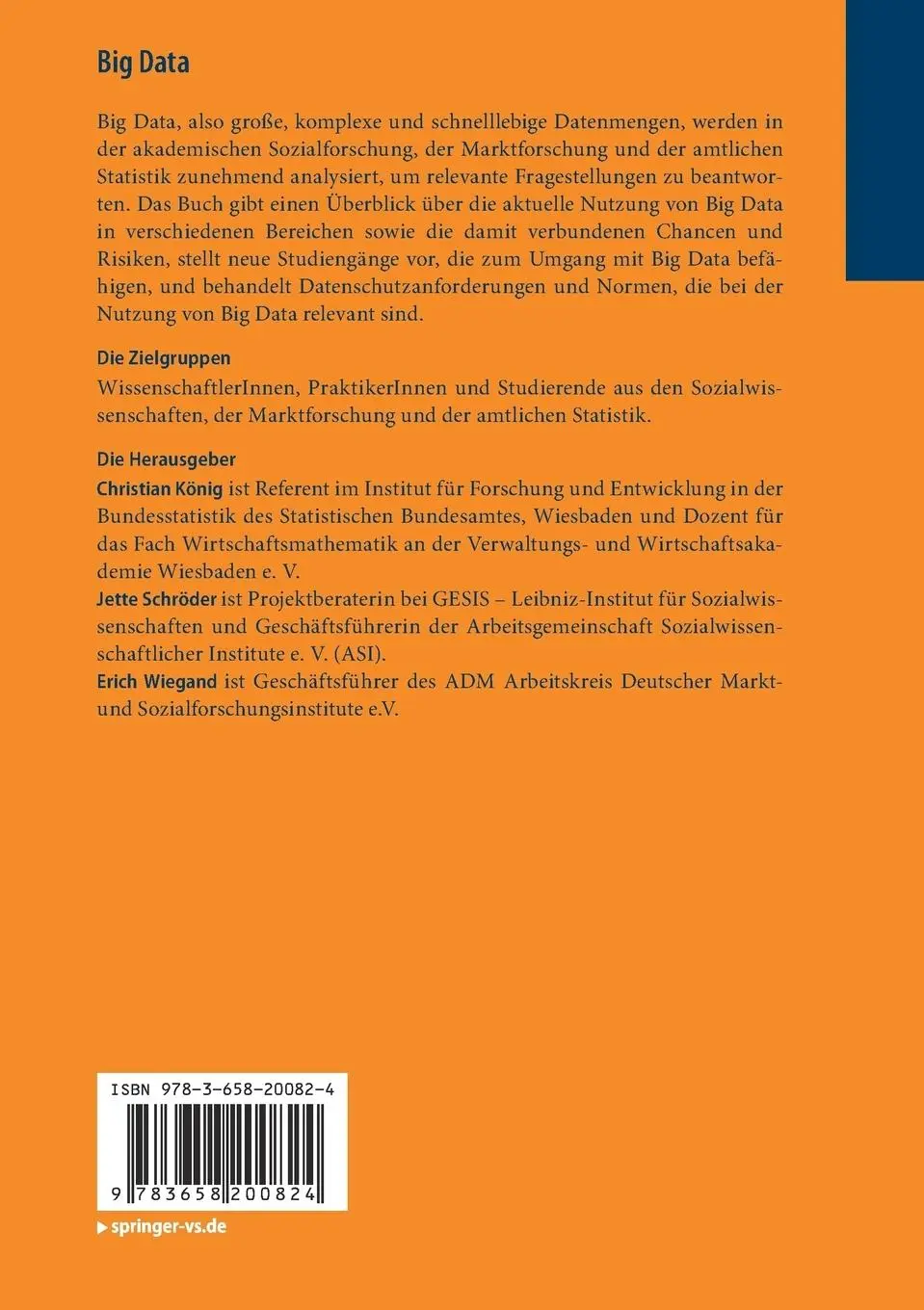 Rückseite: 9783658200824 | Big Data | Chancen, Risiken, Entwicklungstendenzen | König (u. a.)
