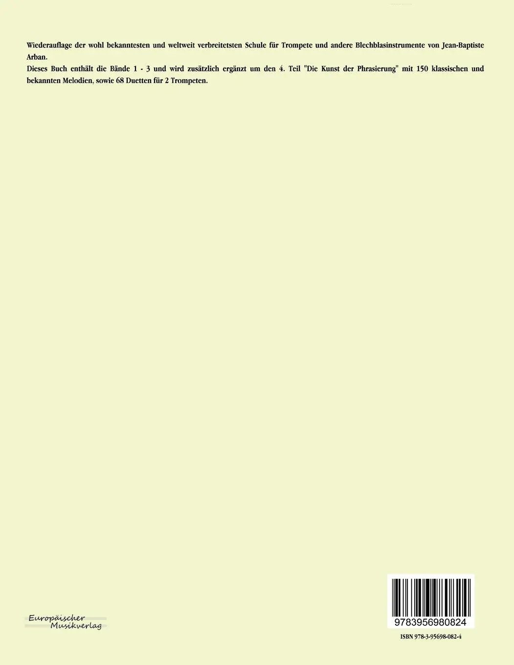 Rückseite: 9783956980824 | Arban Schule für Trompete | Teil 1 - 4 | Jean-Baptiste Arban | Buch
