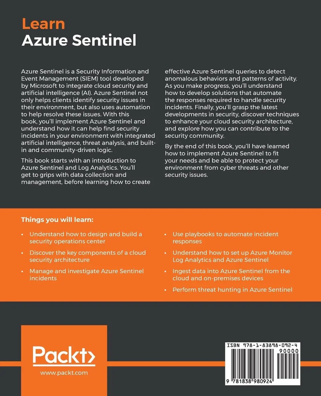 Rückseite: 9781838980924 | Learn Azure Sentinel | Richard Diver (u. a.) | Taschenbuch | Englisch