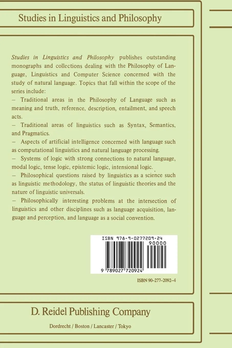 Rückseite: 9789027720924 | Essays in Logical Semantics | Johan Van Benthem | Taschenbuch | xii